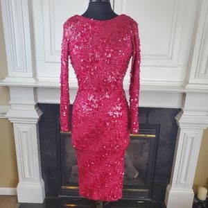 DRESS THE POPULATION FUSHIA SEQUIN DRESS